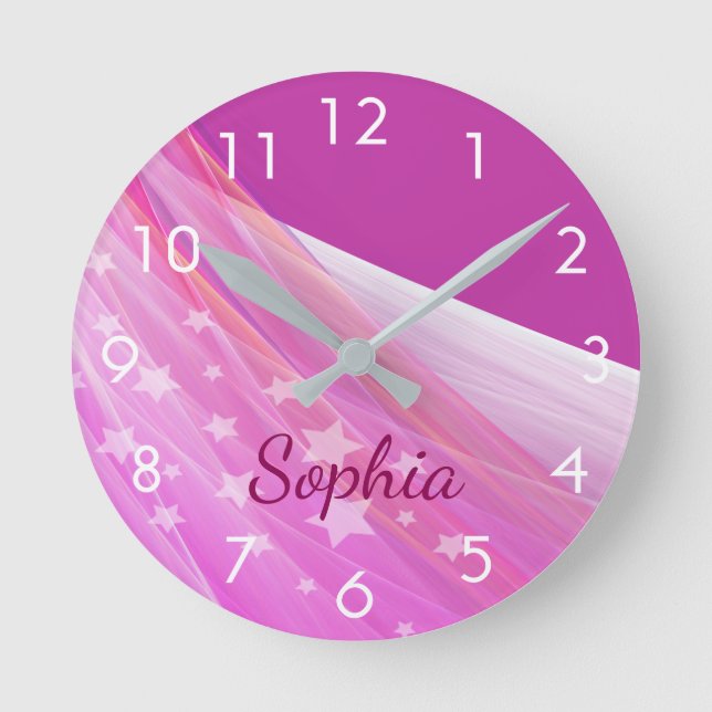 Horloge Ronde Nom monogramme fille violet rose (Recto)