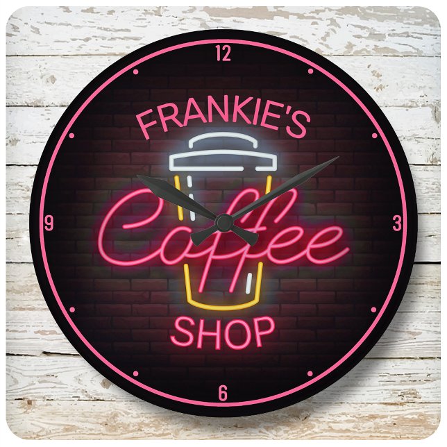Horloge Ronde Nom personnalisé Faux Neon Connexion Café rétro (Créateur téléchargé)
