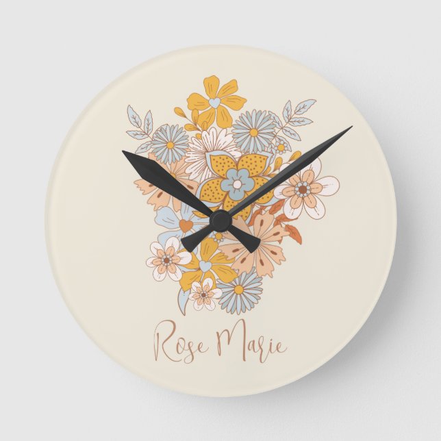 Horloge Ronde Nom personnalisé Floral Boho Nursery (Recto)