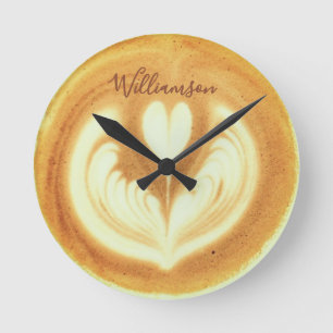 Horloge Ronde Nom personnalisé Funny Retro Café Cappuccino Amate