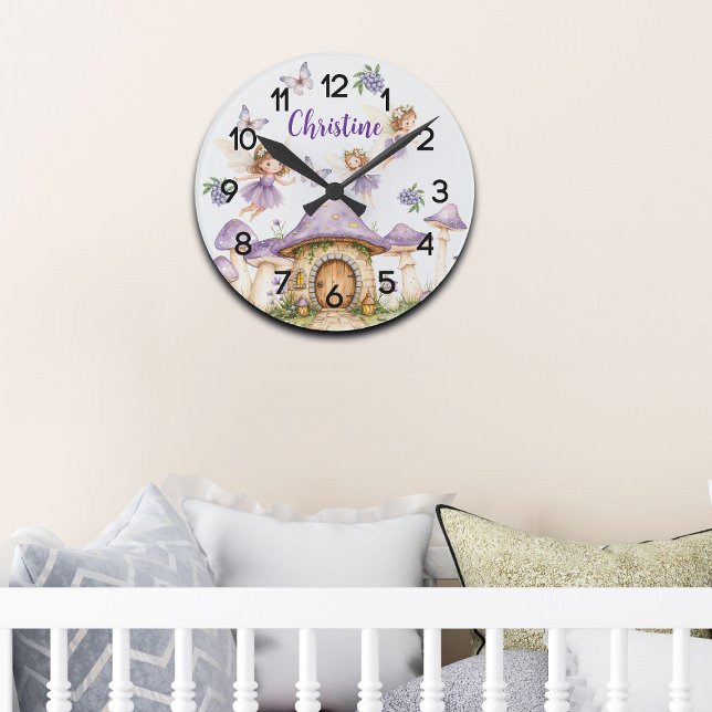 Horloge Ronde Nom personnalisé Magie Fées Purple Garden (Créateur téléchargé)