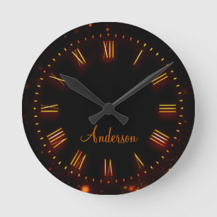 Horloge Ronde Nom personnalisé Neon Black Classic élégant Roman
