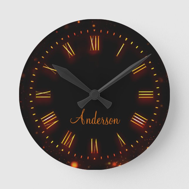 Horloge Ronde Nom personnalisé Neon Black Classic élégant Roman (Recto)