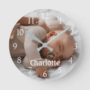 Horloge Ronde Nom personnalisé Photo Grandes Chiffres Blancs