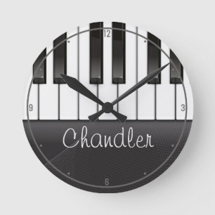 Horloge Ronde NOM personnalisé Pianist Piano Keys professeur de