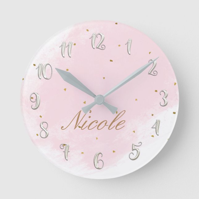 Horloge Ronde Nom personnalisé rose et or pour fille avec style  (Recto)