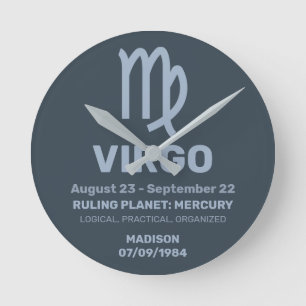 Horloge Ronde Nom personnalisé / Texte Zodiac Signer Virgo