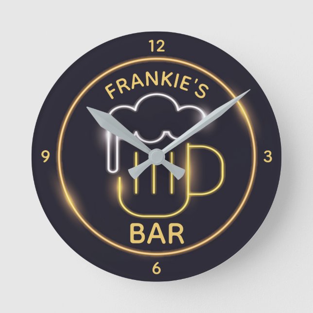 Horloge Ronde NOM PERSONNEL Man Cave Beer Custom Neon Bar (Recto)