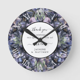 Horloge Ronde Noms de Couple de Mariage Floral Noir Lunatique Cl