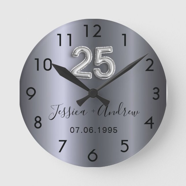 Horloge Ronde noms en argent pour 25e anniversaire de mariage (Recto)