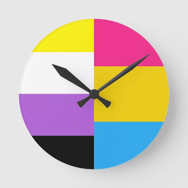 Horloge Ronde Nonbinary Pansexual Dual Pride Flag (Recto)