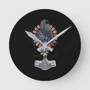 Horloge Ronde Norse Viking Raven Hammer