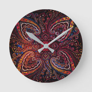 Horloge Ronde Nostalgie  Tons Rouges  Motif Paisley