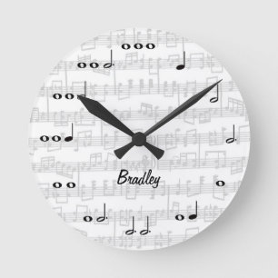 Horloge Ronde Notes de musique avec Sheet Music White