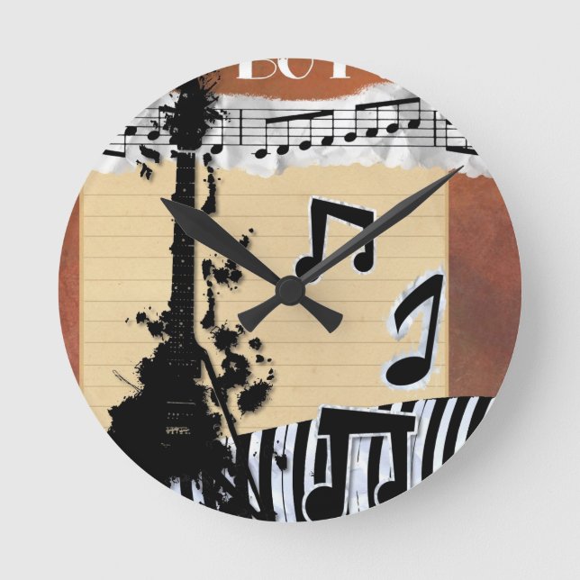 Horloge Ronde notes de musique joyeuse guitare danse (Recto)