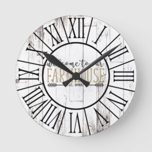 Horloge Ronde NOTRE FERME EST. Vintage White Wood