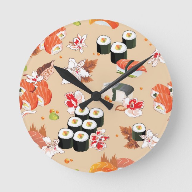 Horloge Ronde Nourriture japonaise : Motif 3 de sushi (Recto)