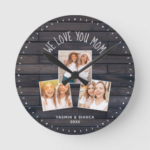 Horloge Ronde Nous t'aimons MOM Cute Modern Photo Collage Round 