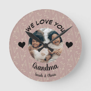 Horloge Ronde Nous vous aimons Mamie personnalisée photo & texte