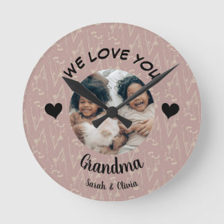 Horloge Ronde Nous vous aimons Mamie personnalisée photo & texte
