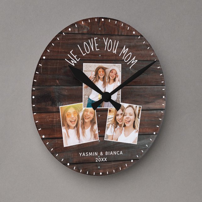 Horloge Ronde Nous vous aimons MOM mignon Photo moderne Collage (Créateur téléchargé)
