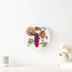 Horloge Ronde Nouveau-Mexique Red Chile Pinõn Zia Hot Air Balloo