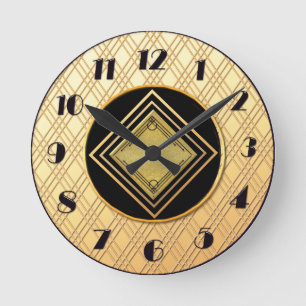 Horloge Ronde Nouveau style Gold et Black Art Déco
