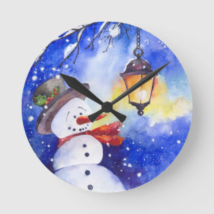Horloge Ronde Nouvel An de Noël Joyeux bonhomme de neige