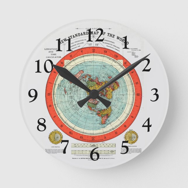 Horloge Ronde Nouvelle carte standard du monde Terre plate Terre (Recto)