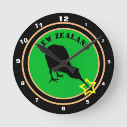 Horloge Ronde Nouvelle-Zélande et Kiwi Bird - Conception/étoile