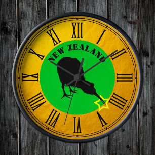 Horloge Ronde Nouvelle-Zélande & Kiwi Oiseau étoile / Design or