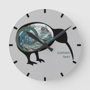 HORLOGE RONDE NOUVELLE ZÉLANDE PAUA KIWI OISEAU VERT FERN KORU P