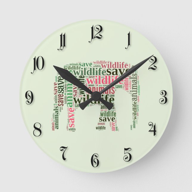 Horloge Ronde Nuage de mots éléphants (Recto)