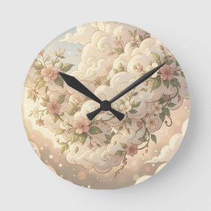 Horloge Ronde Nuages Fleuris de Rêve Cerisier en Fleur
