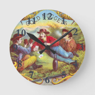Horloge Ronde Nuggets d'or Antique Étiquette Cigar