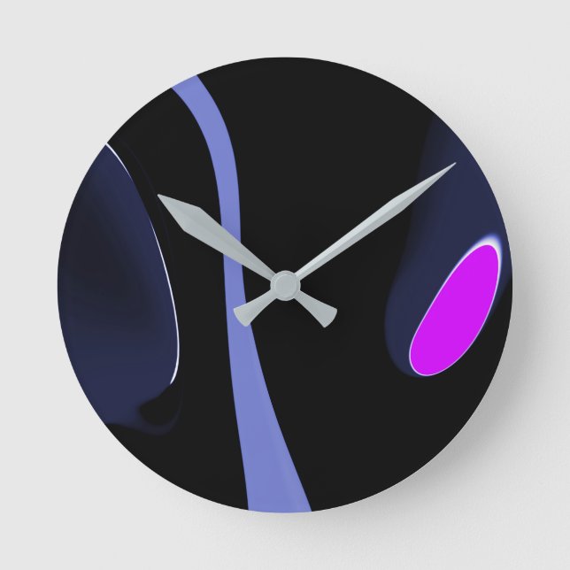 Horloge Ronde Nuit de la Comète : Bleu Abstrait, Violet & Noir (Recto)