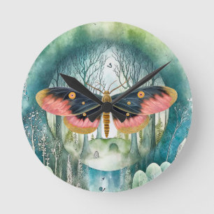 Horloge Ronde Nuit de la forêt de Moth Rose