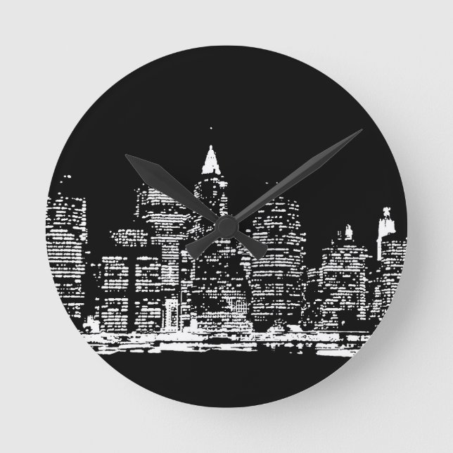 Horloge Ronde Nuit de New York en noir et blanc (Recto)