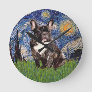 Horloge Ronde Nuit étoilée - Bouledogue français brindle