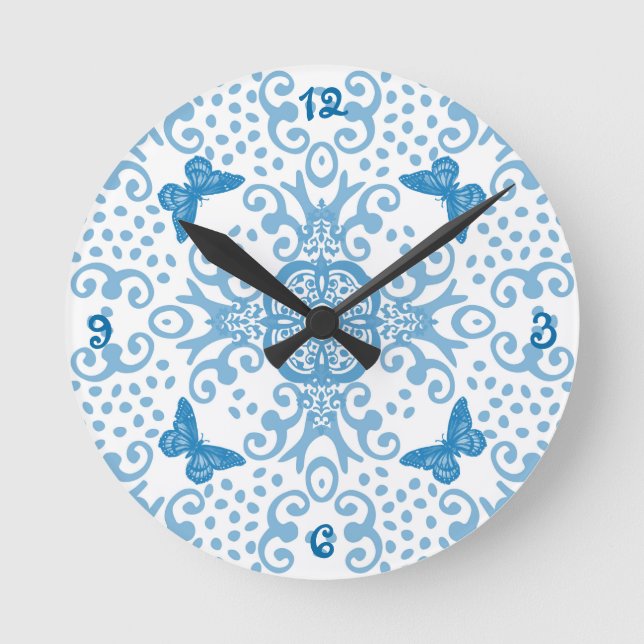 Horloge Ronde Numéro Blue/White Butterfly (Recto)