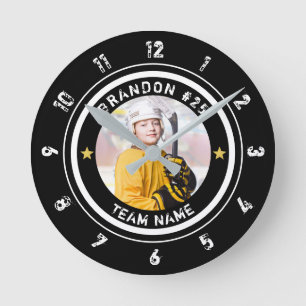 Horloge Ronde Numéro du joueur de hockey personnalisé Photo Votr