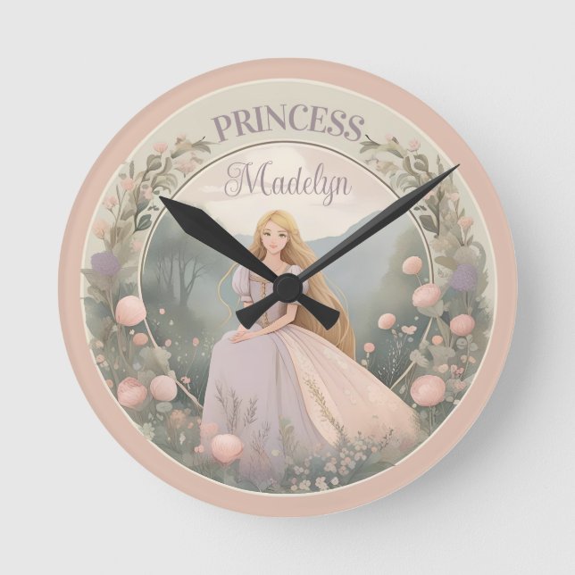 Horloge Ronde Nursery Art Princesse Enchantée (Recto)
