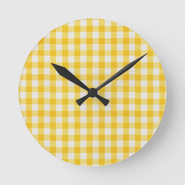 Horloge Ronde Nursery Gingham Jaune Doré Maison de Campagne (Recto)