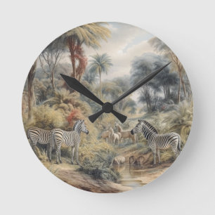 Horloge Ronde Oasis botanique safari décoration maison art zèbre