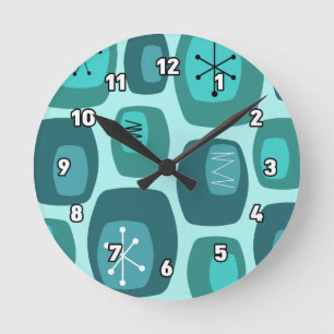 Horloge Ronde Oblongs modernes du milieu du siècle Turquoise