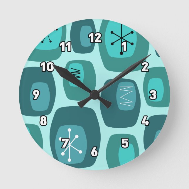 Horloge Ronde Oblongs modernes du milieu du siècle Turquoise (Recto)