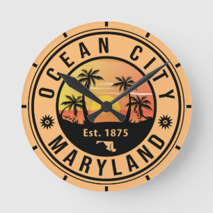 Horloge Ronde Ocean City Maryland Retro Sunset Souvenirs 60s
