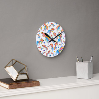Horloge Ronde Océan de Couleur – Carpe Koï Vibrante à l'Aquarell