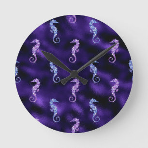 Horloge Ronde Océan Glamour Motif Coloré Cheval Marin