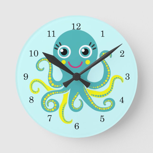 Horloge Ronde Octopus bleu et jaune (Recto)